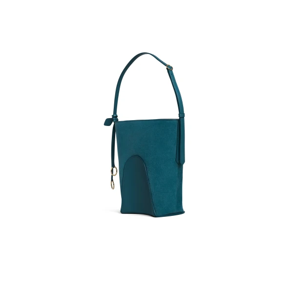 Alaia Hip Small Bucket Bi-Material Bag in Leather, Green Grey | Bucket Bags | Luxury Shoes 