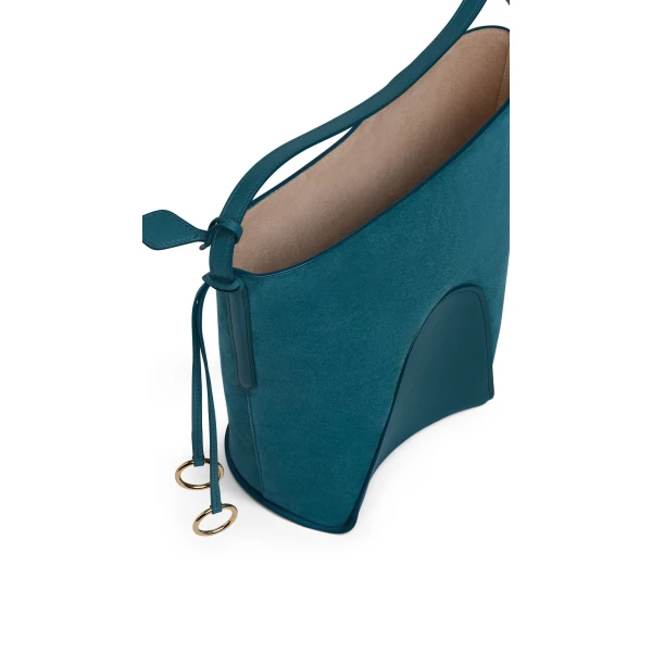 Alaia Hip Small Bucket Bi-Material Bag in Leather, Green Grey | Bucket Bags | Luxury Shoes 