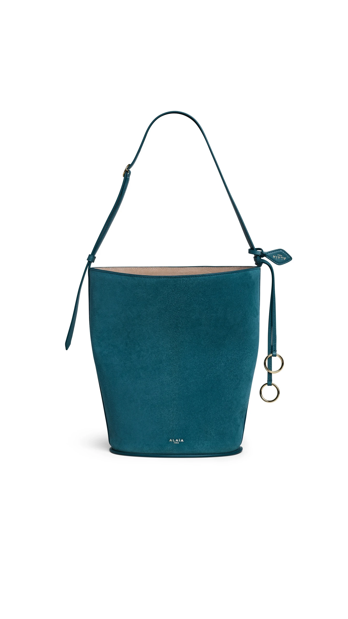 Alaia Hip Small Bucket Bi-Material Bag in Leather, Green Grey Alaia Hip Small Bucket Bi-Material Bag in Leather, Green Grey | Bucket Bags | Luxury Shoes