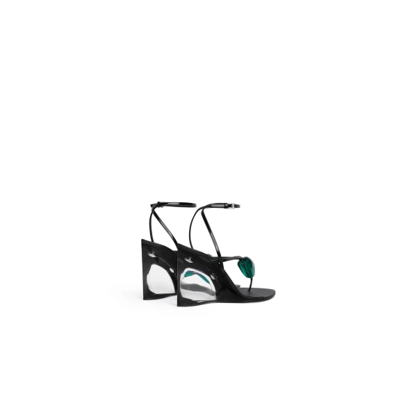 Alaia Invisible Jewel Wedge Sandals in Patent Calfskin, Black | Sandals | Luxury Shoes 