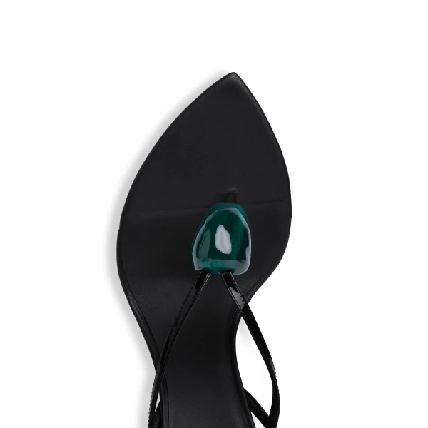 Alaia Invisible Jewel Wedge Sandals in Patent Calfskin, Black | Sandals | Luxury Shoes 