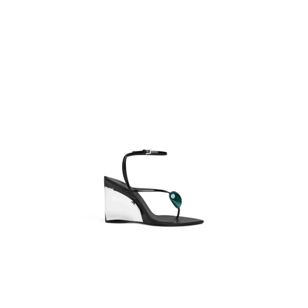 Alaia Invisible Jewel Wedge Sandals in Patent Calfskin, Black | Sandals | Luxury Shoes 