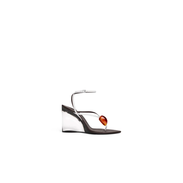 Alaia Invisible Jewel Wedge Sandals in Patent Calfskin, Optical White | Sandals | Luxury Shoes 
