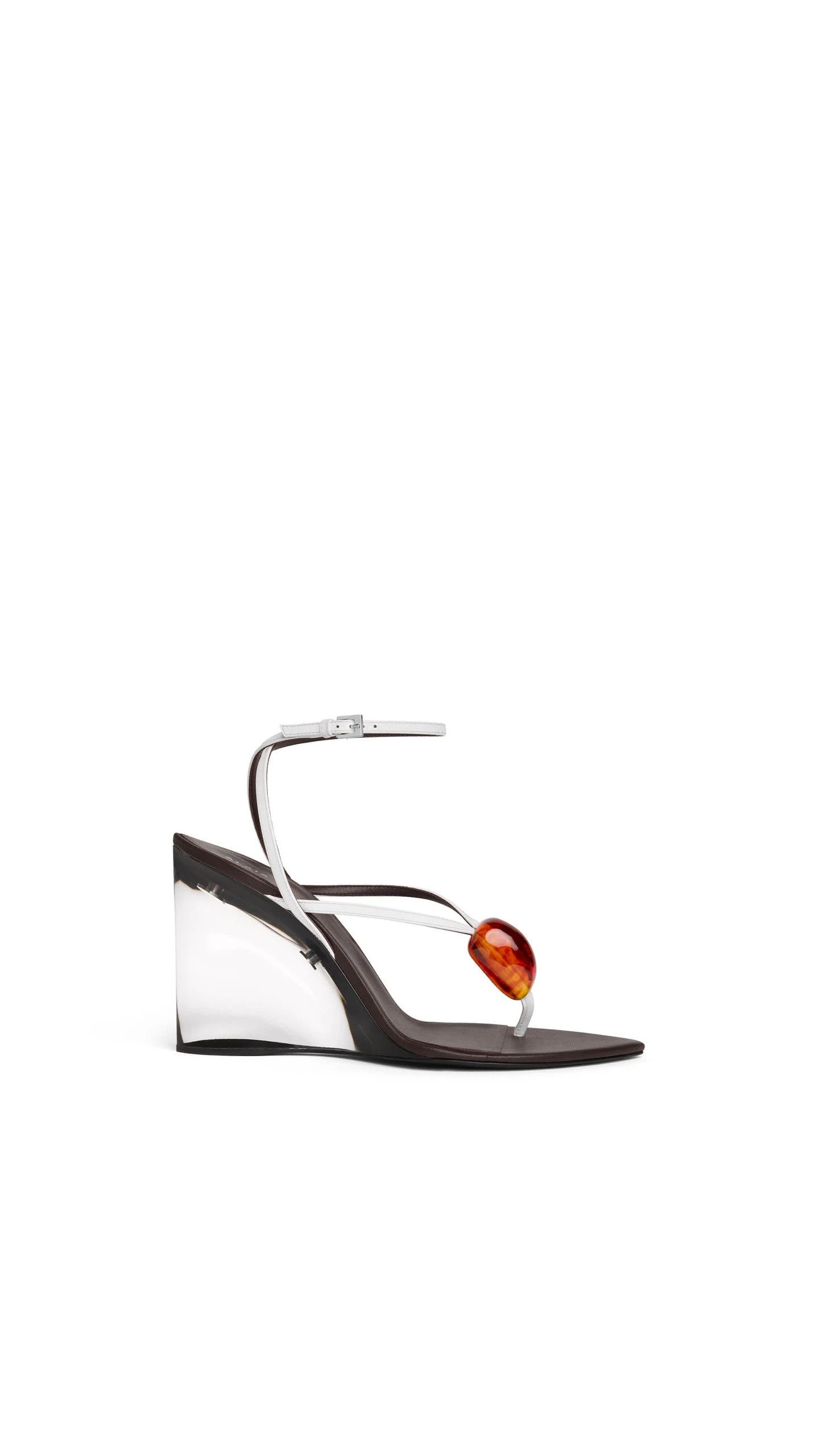 Alaia Invisible Jewel Wedge Sandals in Patent Calfskin, Optical White Alaia Invisible Jewel Wedge Sandals in Patent Calfskin, Optical White | Sandals | Luxury Shoes