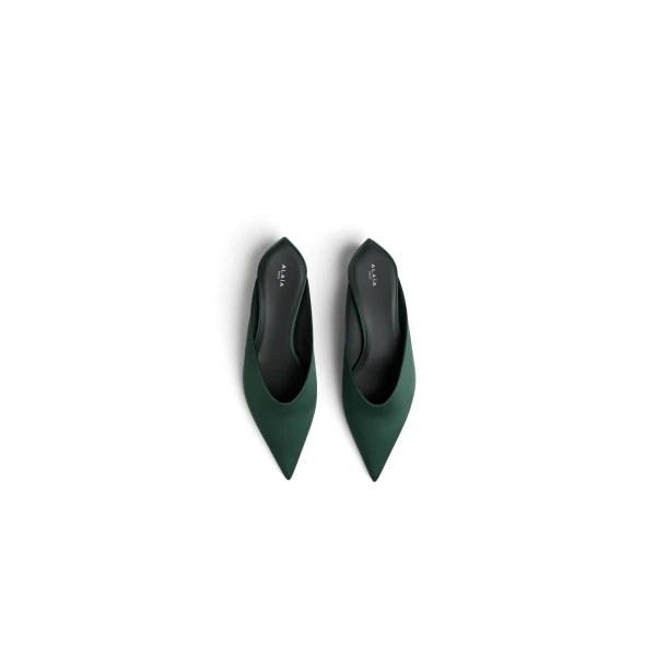 Alaia Invisible Mules in Satin, Lichen | Mules | Luxury Shoes 