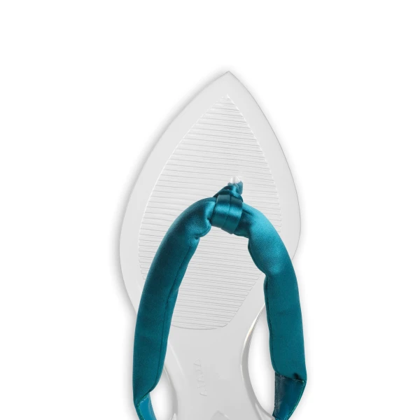 Alaia Invisible Thong in Satin, Emerald | Sandals | Luxury Shoes 