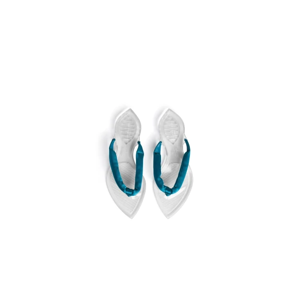 Alaia Invisible Thong in Satin, Emerald | Sandals | Luxury Shoes 