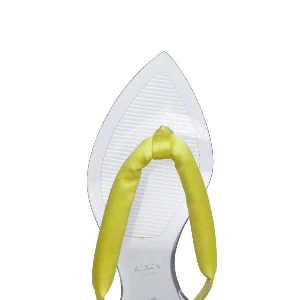 Alaia Invisible Thong in Satin, Lemon Yellow | Sandals | Luxury Shoes 