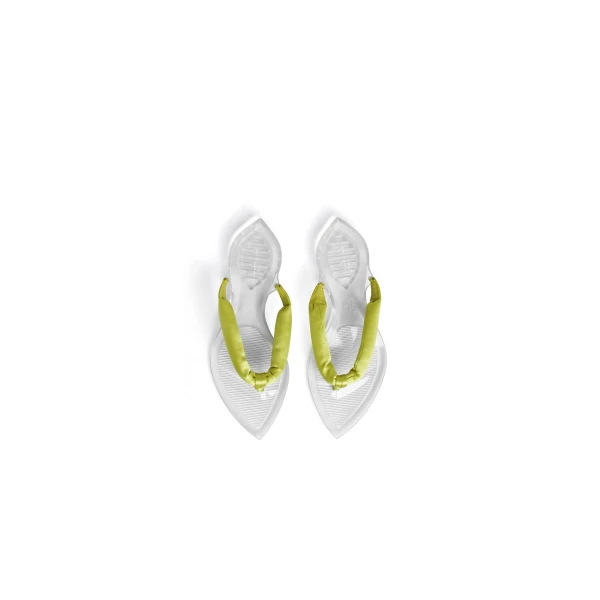 Alaia Invisible Thong in Satin, Lime | Sandals | Luxury Shoes 