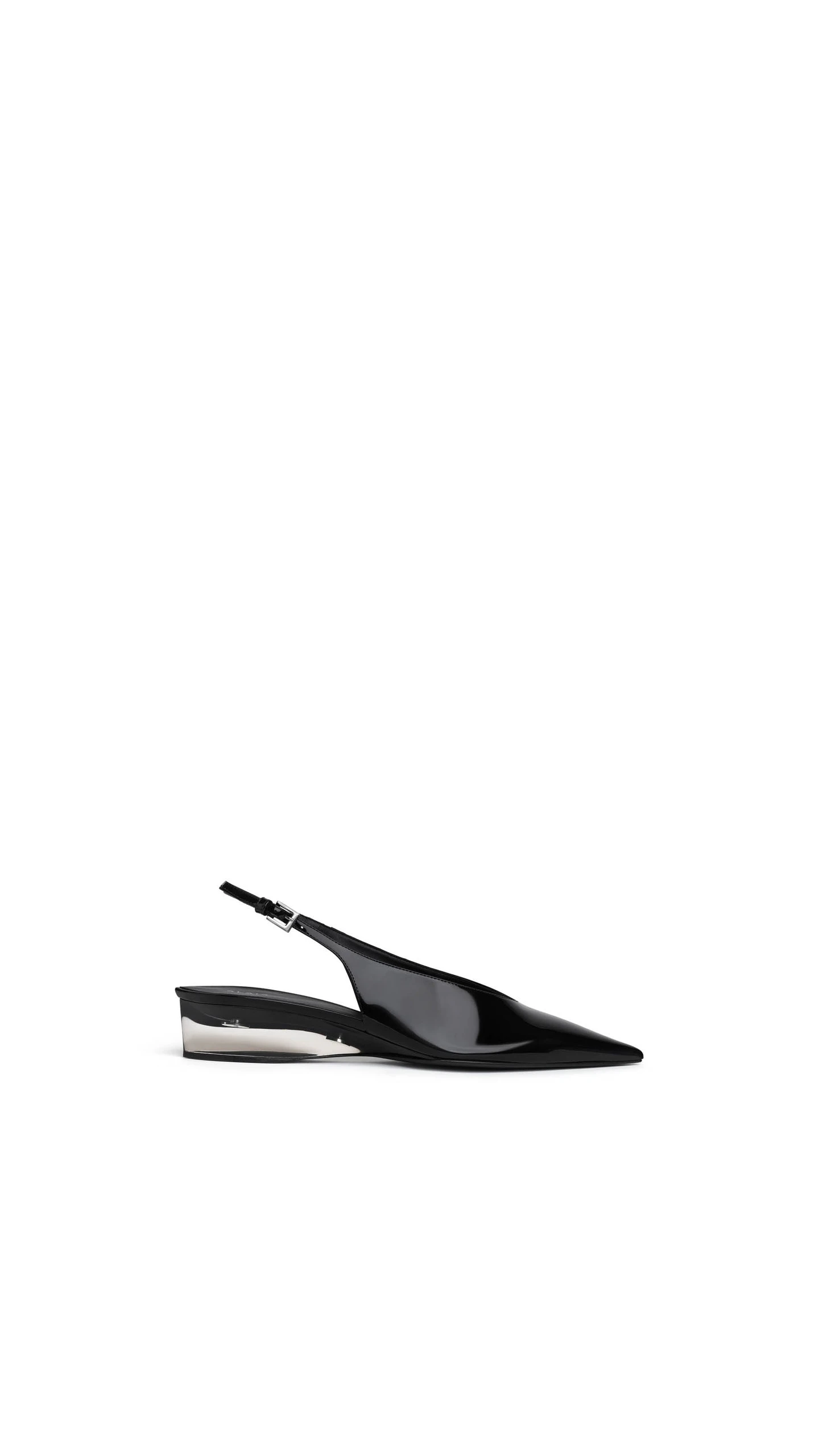 Alaia Invisible Wedge Slingbacks in Patent Calfskin, Black Alaia Invisible Wedge Slingbacks in Patent Calfskin, Black | Heels | Luxury Shoes