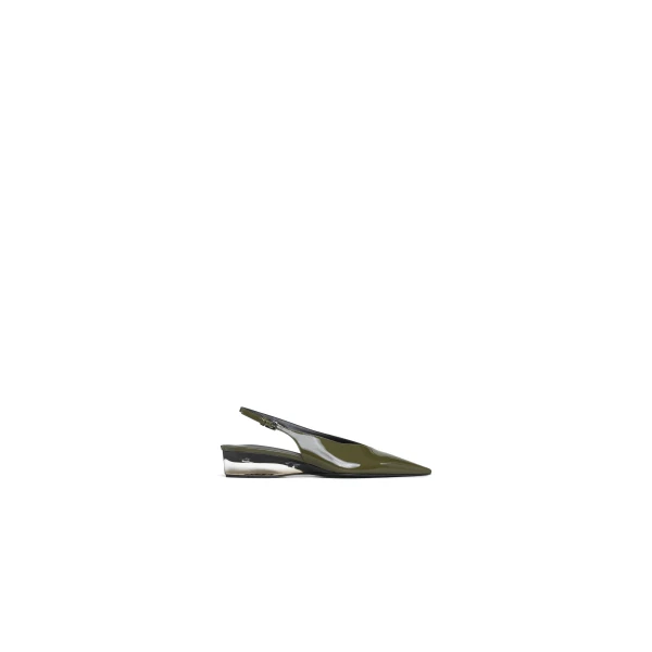 Alaia Invisible Wedge Slingbacks in Patent Calfskin, Khaki | Heels | Luxury Shoes 