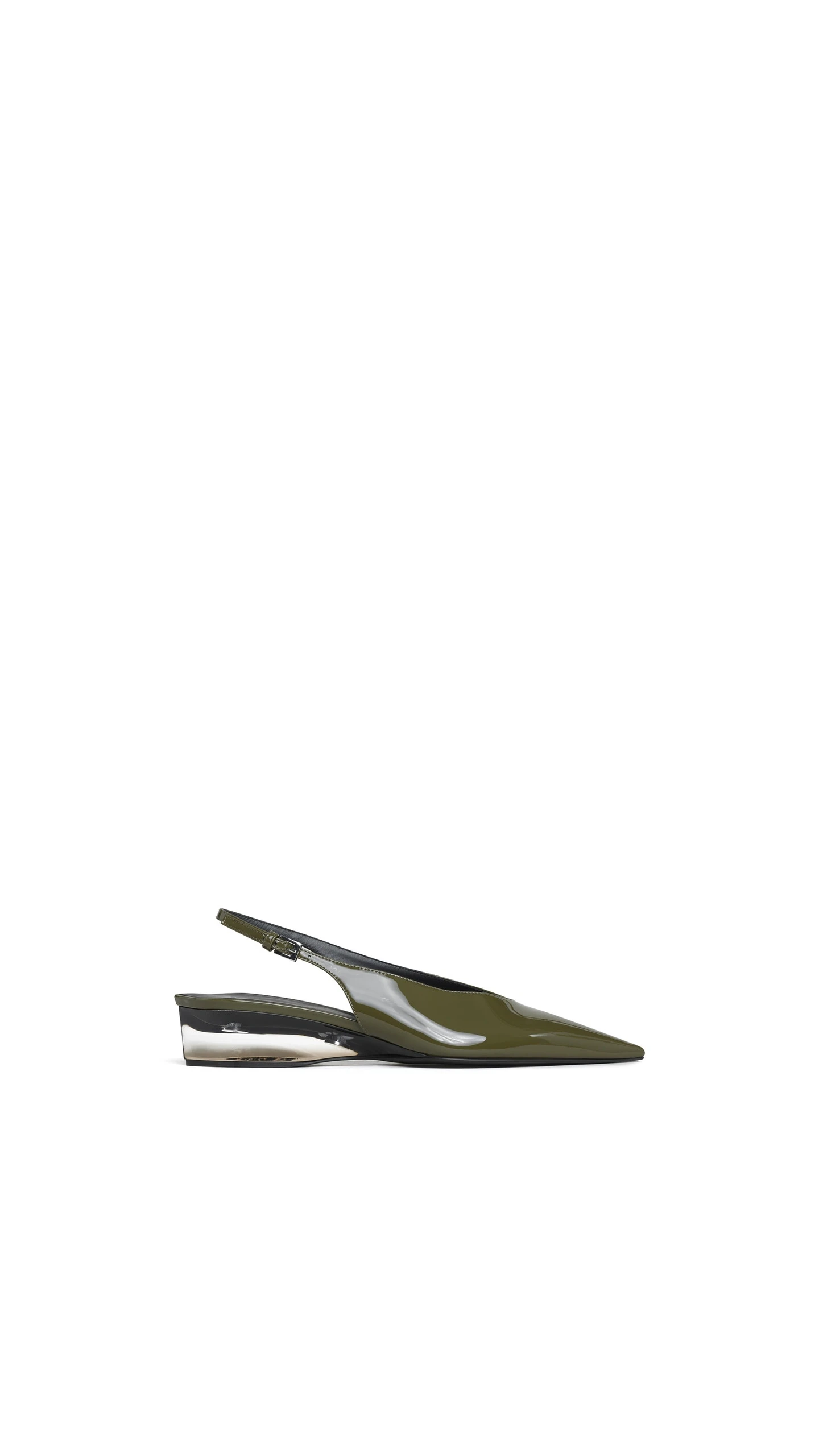 Alaia Invisible Wedge Slingbacks in Patent Calfskin, Khaki Alaia Invisible Wedge Slingbacks in Patent Calfskin, Khaki | Heels | Luxury Shoes