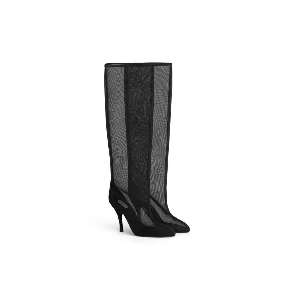 Alaia Knee Boots in Mesh, Black | Boots | Luxury Shoes 