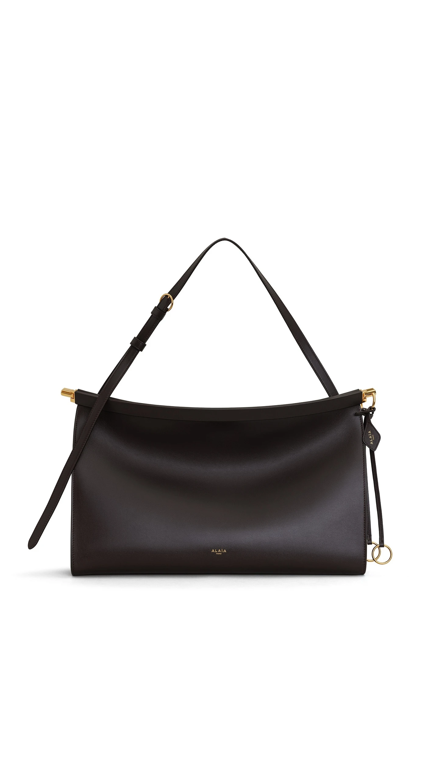 Alaia Le Click East West Large Bag in Calfskin, Dark Brown Alaia Le Click East West Large Bag in Calfskin, Dark Brown | Shoulder & Crossbody Bags | Luxury Shoes