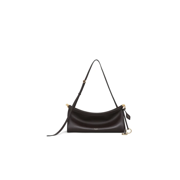 Alaia Le Click East West Medium Bag in Calfskin, Dark Brown | Shoulder & Crossbody Bags | Luxury Shoes 