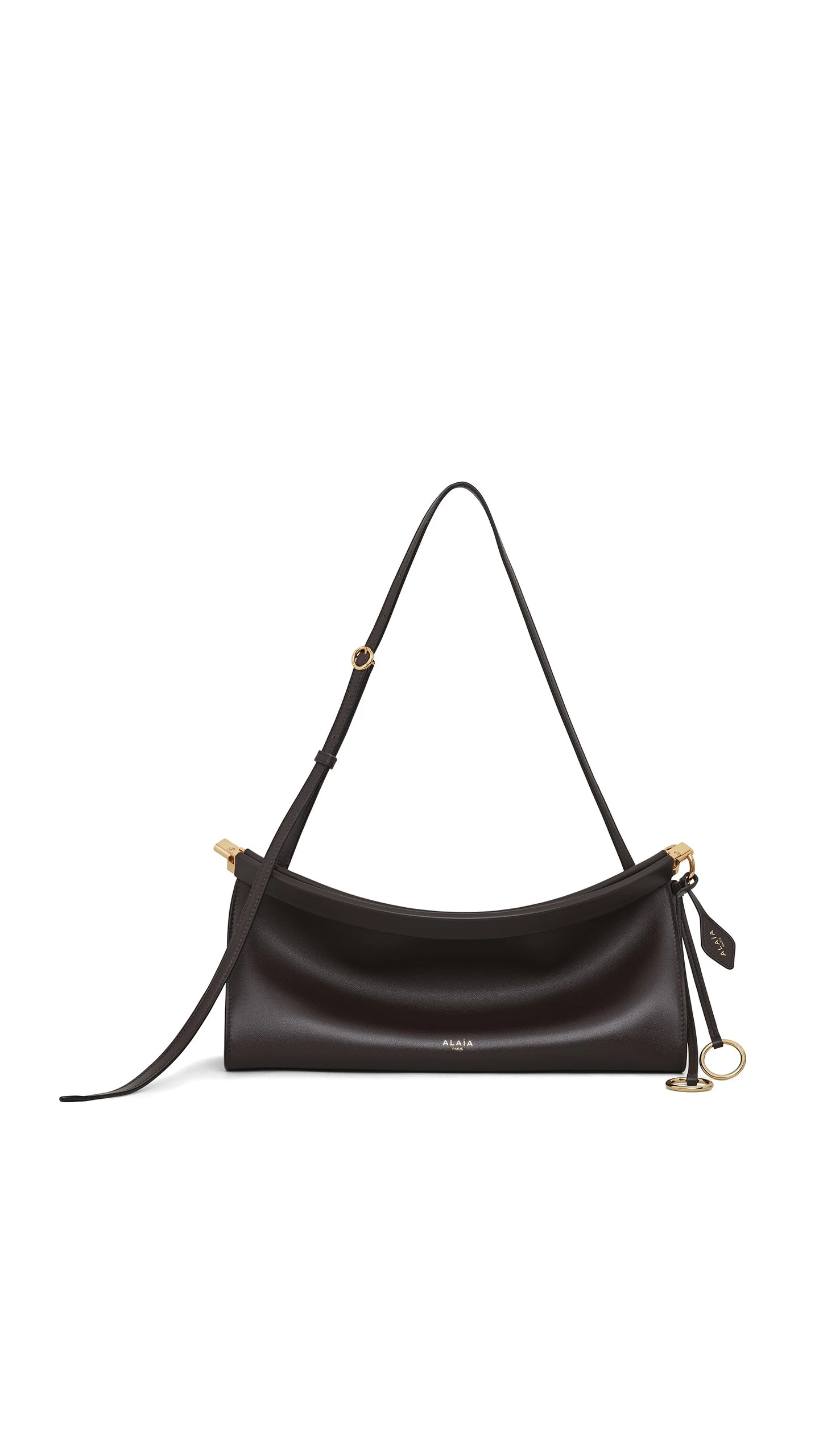 Alaia Le Click East West Medium Bag in Calfskin, Dark Brown Alaia Le Click East West Medium Bag in Calfskin, Dark Brown | Shoulder & Crossbody Bags | Luxury Shoes