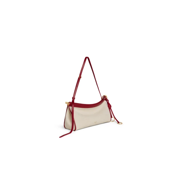 Alaia Le Click East West Medium Bag in Canvas, Natural and Red | Shoulder & Crossbody Bags | Luxury Shoes 
