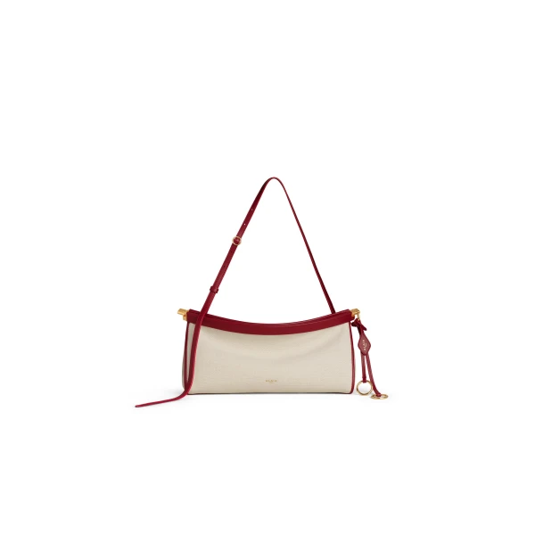 Alaia Le Click East West Medium Bag in Canvas, Natural and Red | Shoulder & Crossbody Bags | Luxury Shoes 
