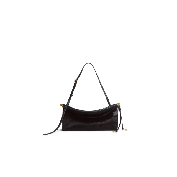 Le Click East West Medium Bag in Haircalf, Chocolate