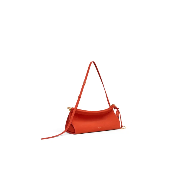 Alaia Le Click East West Medium Bag in Nubuck, Burnt Orange | Shoulder & Crossbody Bags | Luxury Shoes 