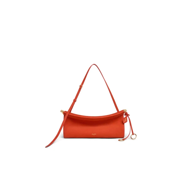 Alaia Le Click East West Medium Bag in Nubuck, Burnt Orange | Shoulder & Crossbody Bags | Luxury Shoes 