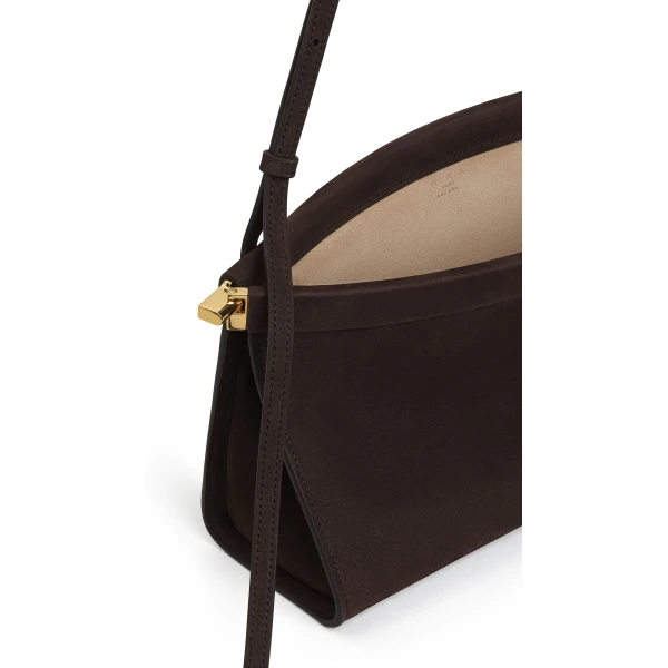 Alaia Le Click East West Medium Bag in Nubuck, Dark Brown | Shoulder & Crossbody Bags | Luxury Shoes 
