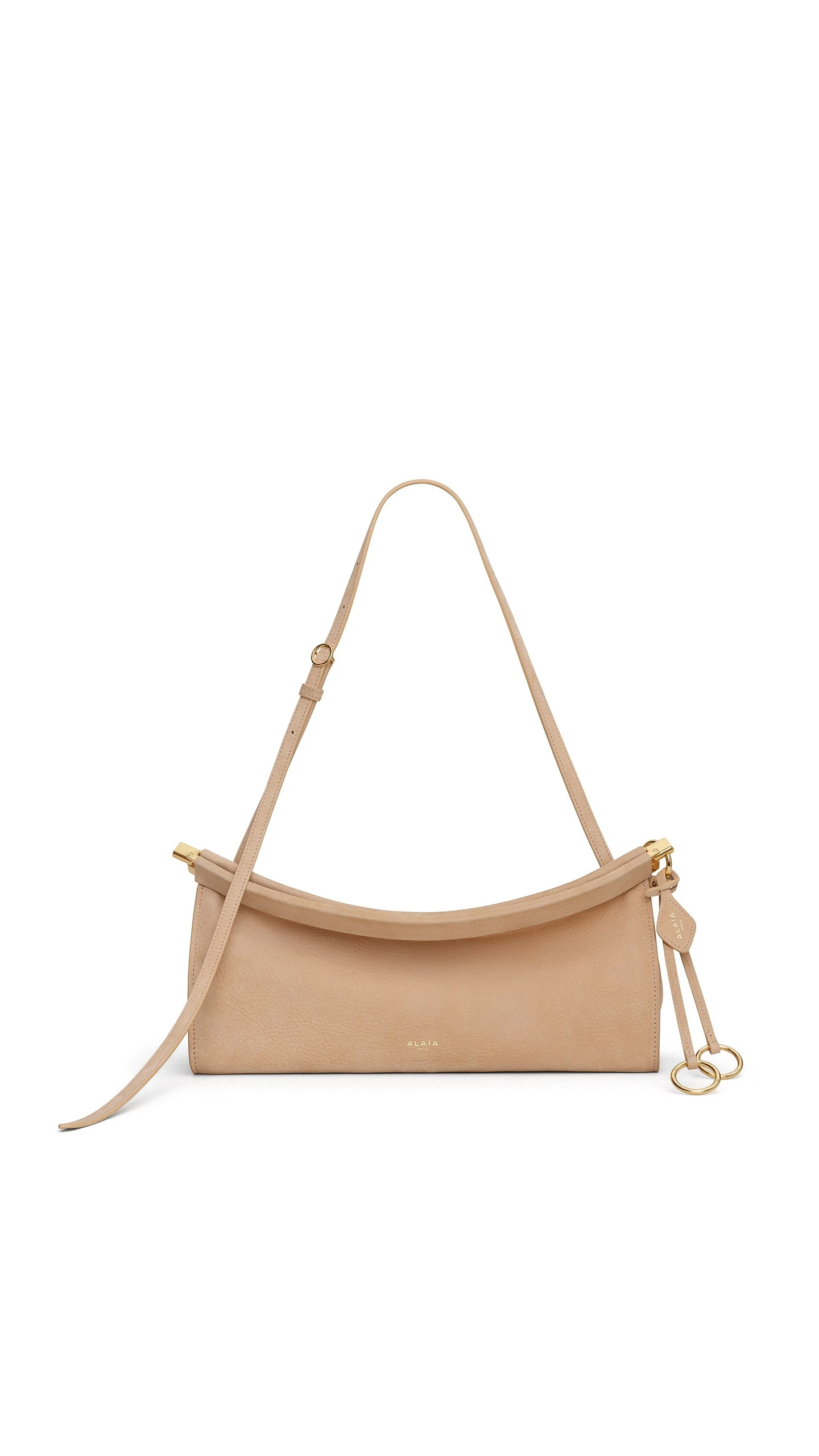 Alaia Le Click East West Medium Bag in Nubuck, Desert Alaia Le Click East West Medium Bag in Nubuck, Desert | Shoulder & Crossbody Bags | Luxury Shoes
