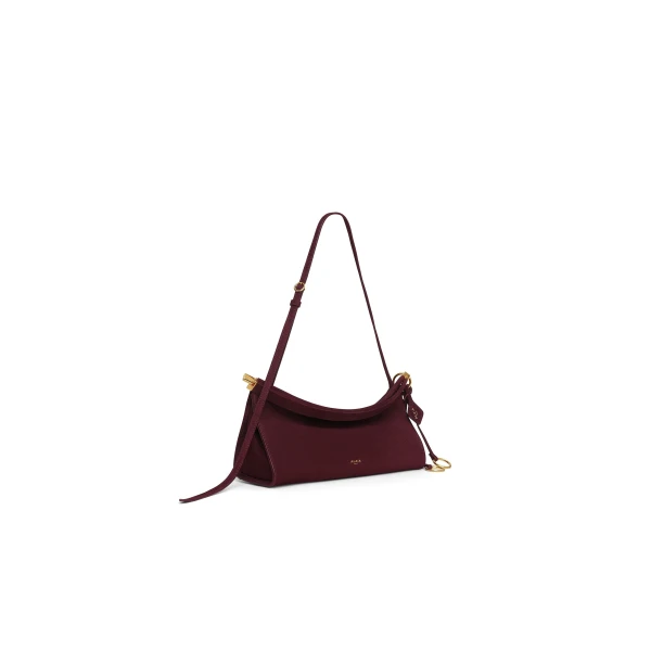 Alaia Le Click East West Medium Bag in Nubuck, Garnet Red | Shoulder & Crossbody Bags | Luxury Shoes 