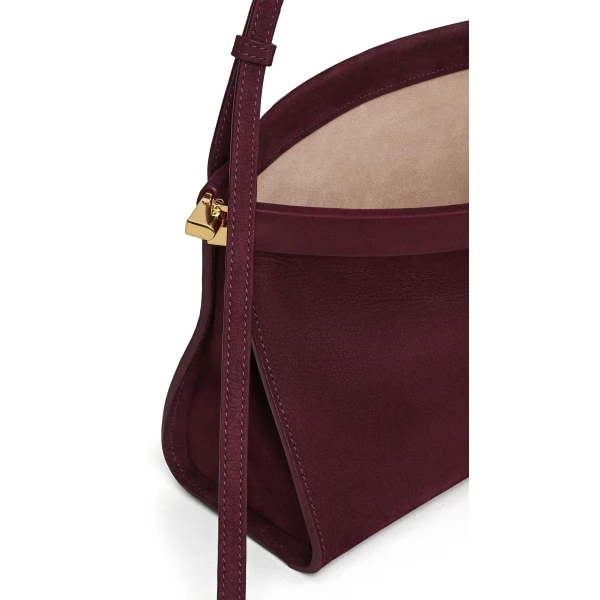 Alaia Le Click East West Medium Bag in Nubuck, Garnet Red | Shoulder & Crossbody Bags | Luxury Shoes 