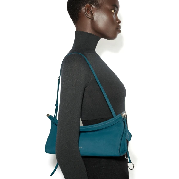 Alaia Le Click East West Medium Bag in Nubuck, Green Grey | Shoulder & Crossbody Bags | Luxury Shoes 
