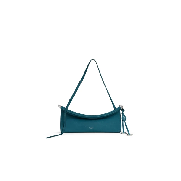 Alaia Le Click East West Medium Bag in Nubuck, Green Grey | Shoulder & Crossbody Bags | Luxury Shoes 