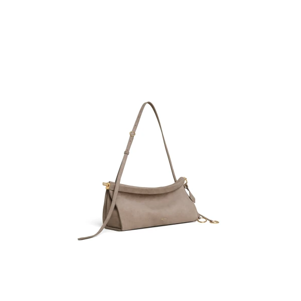Alaia Le Click East West Medium Bag in Nubuck, Mist | Shoulder & Crossbody Bags | Luxury Shoes 