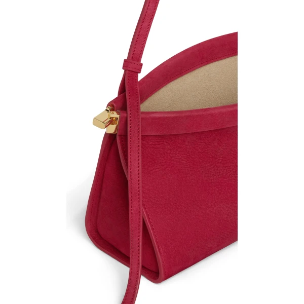Alaia Le Click East West Medium Bag in Nubuck, Raspberry | Shoulder & Crossbody Bags | Luxury Shoes 