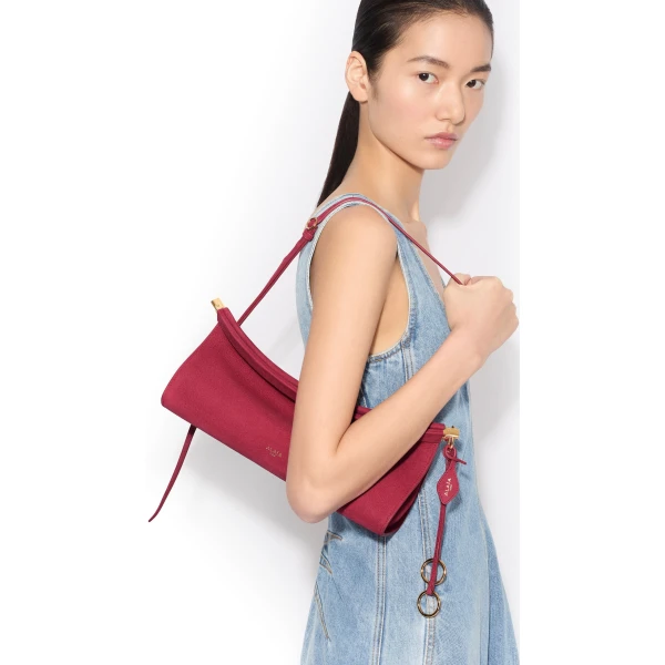 Alaia Le Click East West Medium Bag in Nubuck, Raspberry | Shoulder & Crossbody Bags | Luxury Shoes 