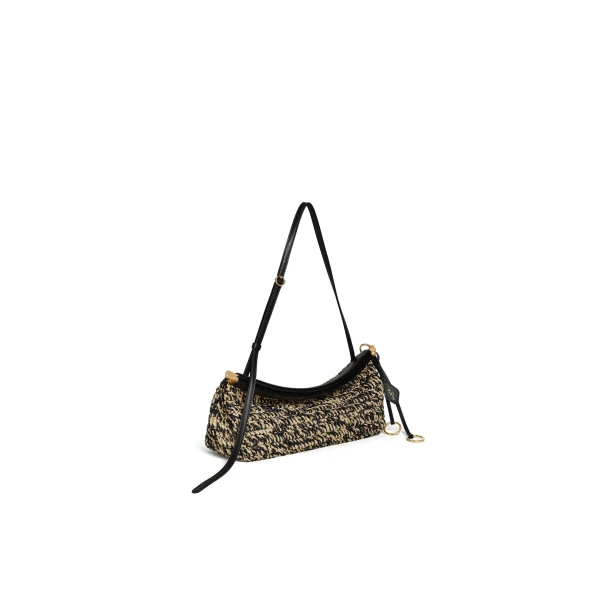 Alaia Le Click East West Medium Bag in Raffia, Natural and Black | Shoulder & Crossbody Bags | Luxury Shoes 