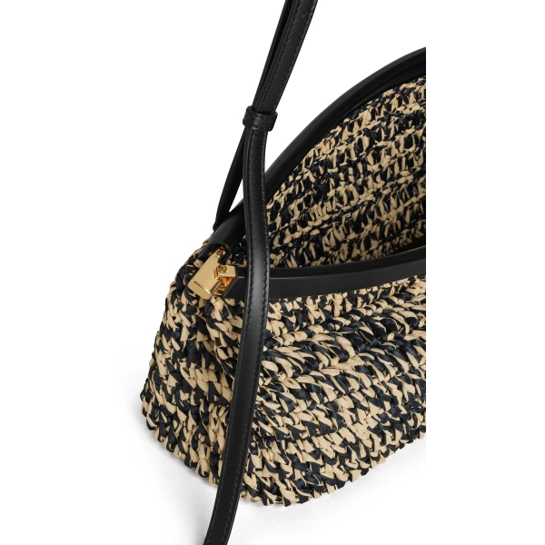 Alaia Le Click East West Medium Bag in Raffia, Natural and Black | Shoulder & Crossbody Bags | Luxury Shoes 