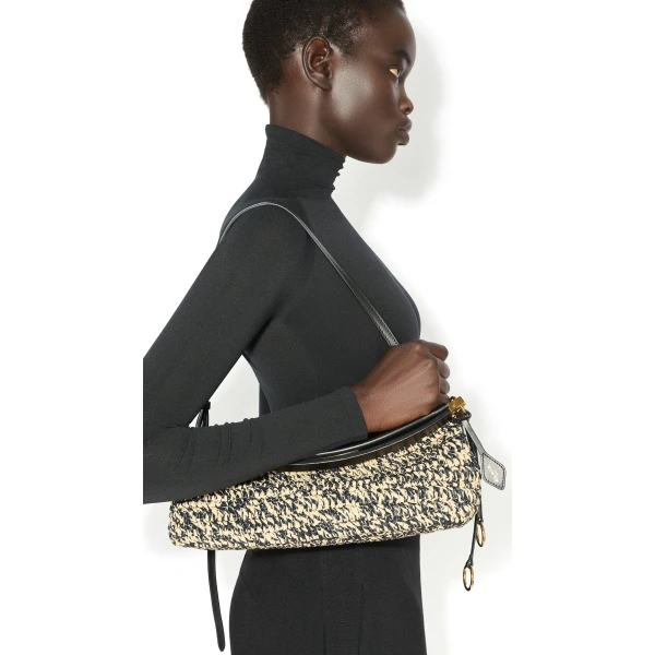 Alaia Le Click East West Medium Bag in Raffia, Natural and Black | Shoulder & Crossbody Bags | Luxury Shoes 