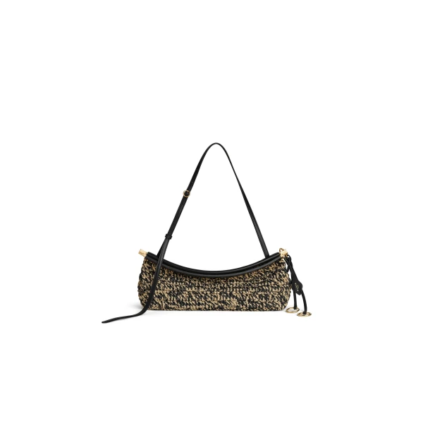 Alaia Le Click East West Medium Bag in Raffia, Natural and Black | Shoulder & Crossbody Bags | Luxury Shoes 