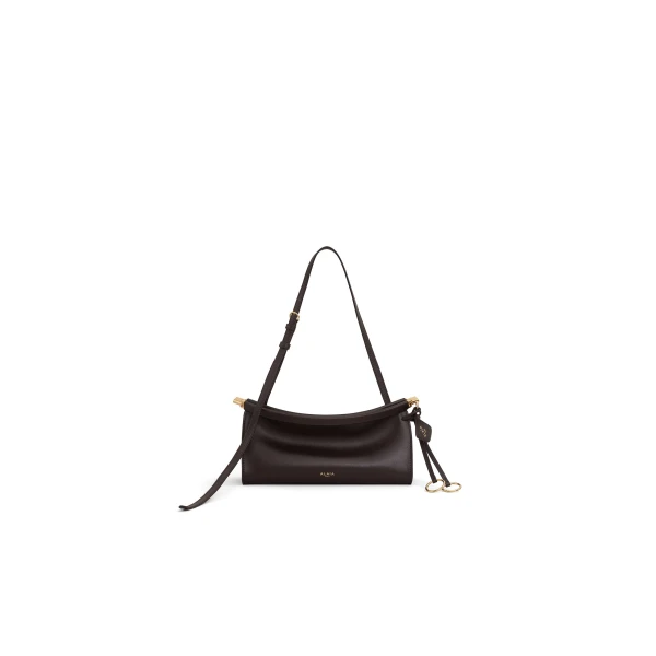 Le Click East West Small Bag in Calfskin, Dark Brown