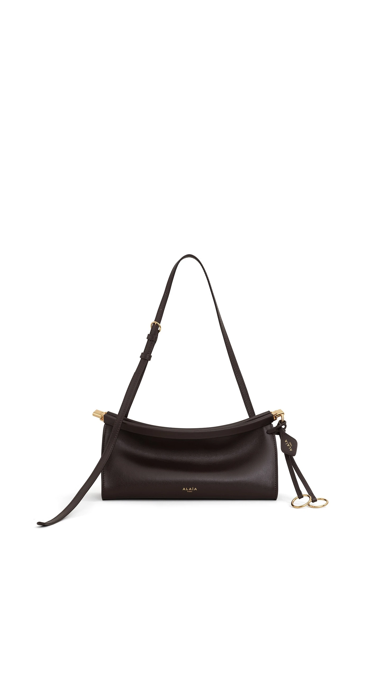 Alaia Le Click East West Small Bag in Calfskin, Dark Brown Alaia Le Click East West Small Bag in Calfskin, Dark Brown | Shoulder & Crossbody Bags | Luxury Shoes