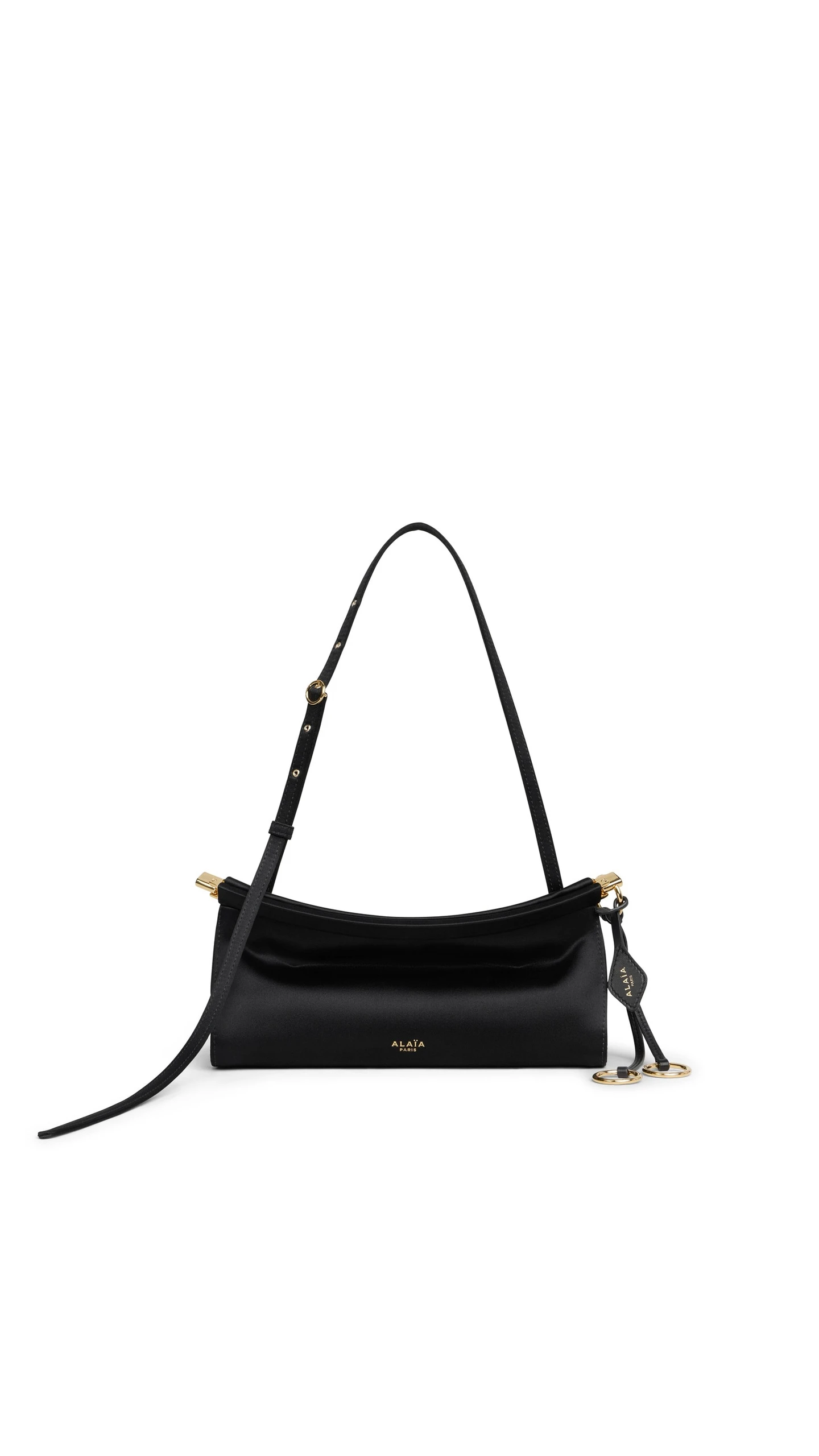 Alaia Le Click East West Small Bag in Satin, Black Alaia Le Click East West Small Bag in Satin, Black | Shoulder & Crossbody Bags | Luxury Shoes