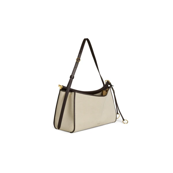 Alaia Le Click Pocket 35 Bag in Canvas, Natural and Brown | Shoulder & Crossbody Bags | Luxury Shoes 
