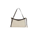 Alaia Le Click Pocket 35 Bag in Canvas, Natural and Brown | Shoulder & Crossbody Bags | Luxury Shoes 