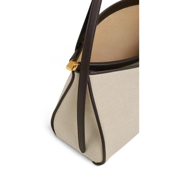 Alaia Le Click Pocket 35 Bag in Canvas, Natural and Brown | Shoulder & Crossbody Bags | Luxury Shoes 