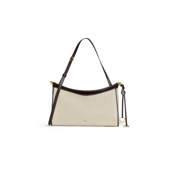 Alaia Le Click Pocket 35 Bag in Canvas, Natural and Brown | Shoulder & Crossbody Bags | Luxury Shoes 