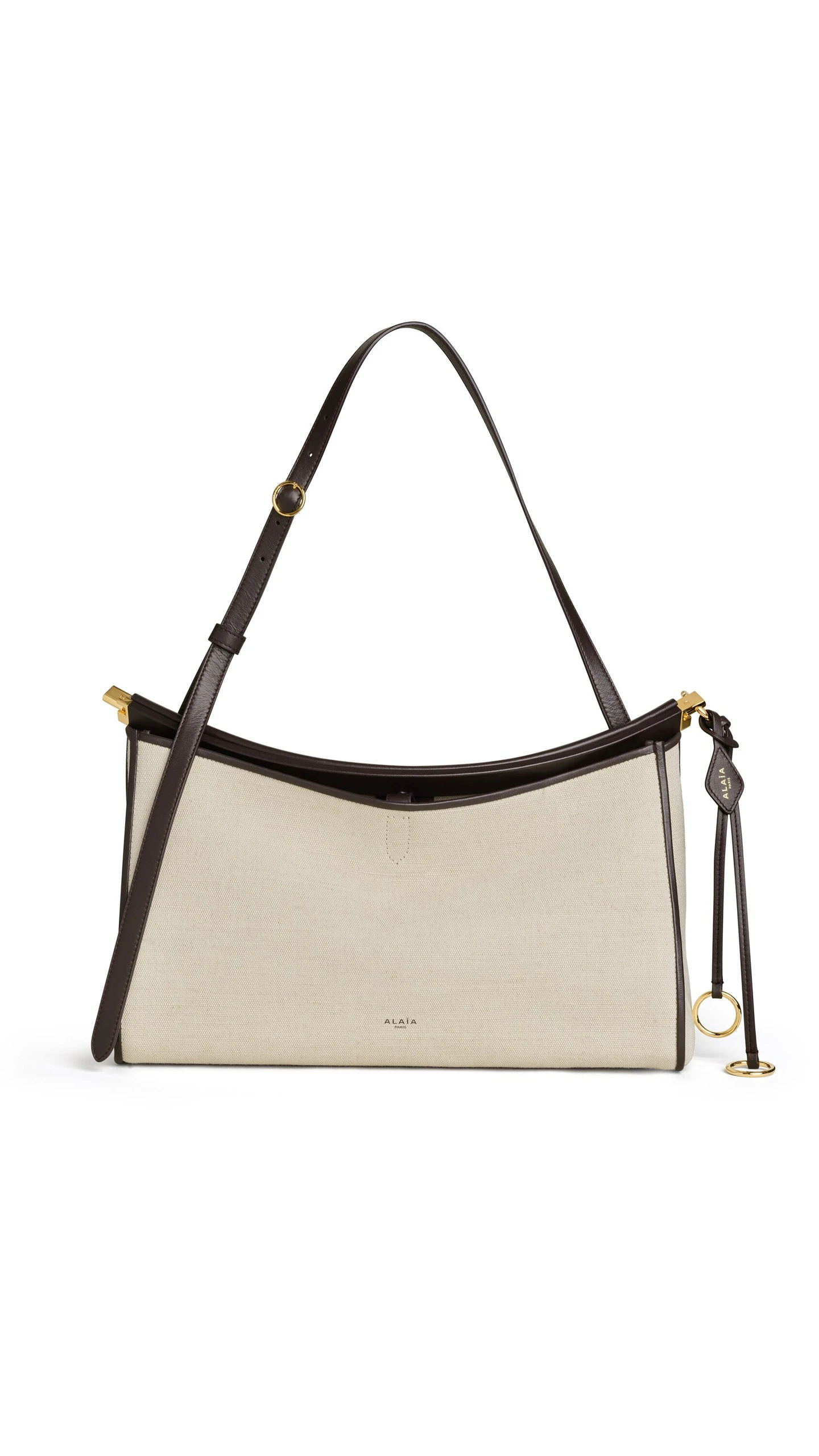 Alaia Le Click Pocket 35 Bag in Canvas, Natural and Brown Alaia Le Click Pocket 35 Bag in Canvas, Natural and Brown | Shoulder & Crossbody Bags | Luxury Shoes