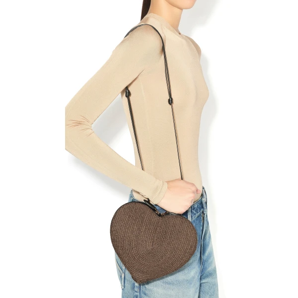 Alaia Le Coeur Bag in Paper Straw, Brown | Shoulder & Crossbody Bags | Luxury Shoes 