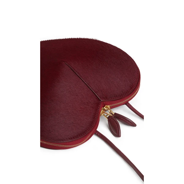 Alaia Le Coeur Bi-Material Bag in Haircalf, Cherry | Shoulder & Crossbody Bags | Luxury Shoes 