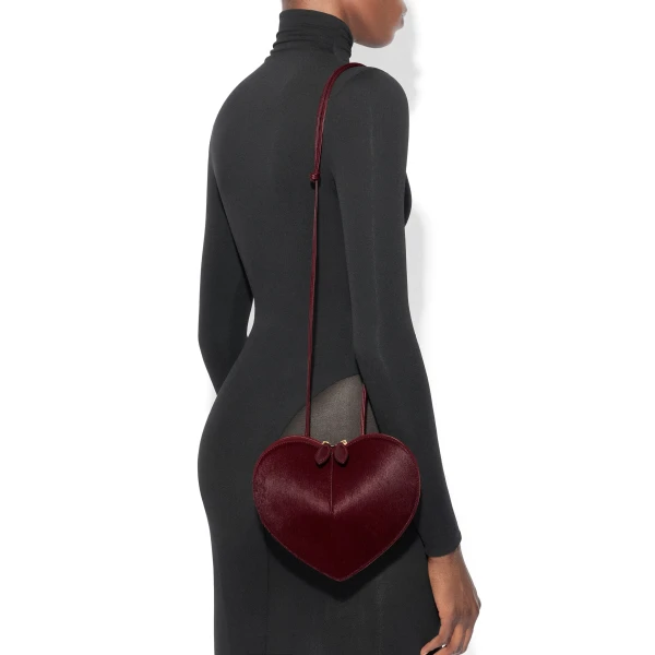 Alaia Le Coeur Bi-Material Bag in Haircalf, Cherry | Shoulder & Crossbody Bags | Luxury Shoes 