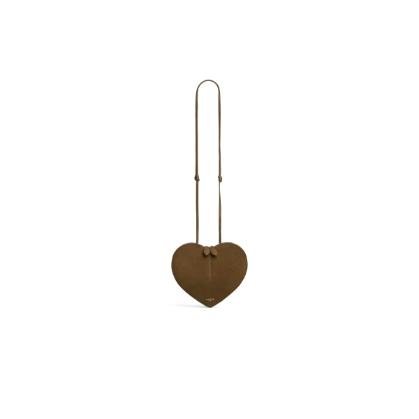 Alaia Le Coeur Bi-Material Bag in Leather, Khaki | Shoulder & Crossbody Bags | Luxury Shoes 